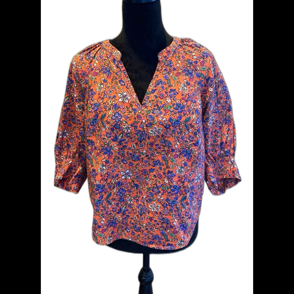 Universal Thread Blouse Size Small Boho Peasant Top‎ Orange Floral Puff Sleeve